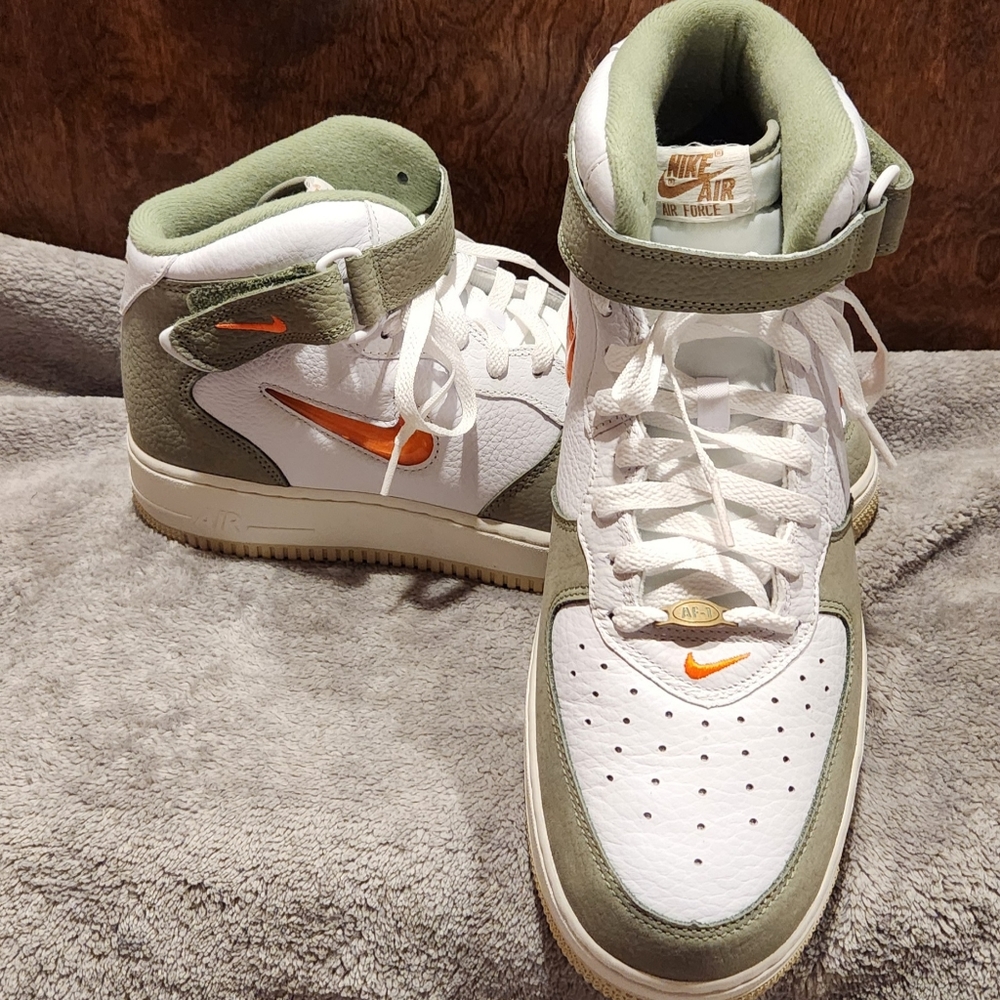 Nike Air Force 1 Mid QS Oil Green Orange Men's Size 11.5